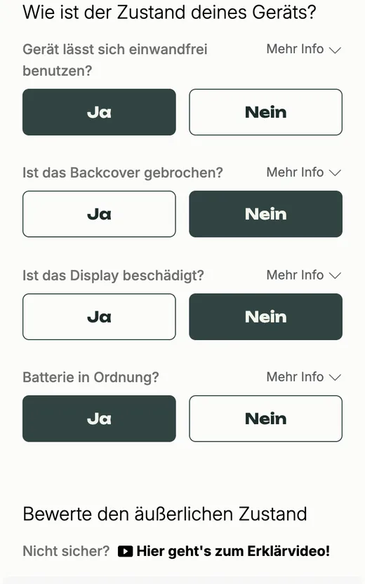 WIRKAUFENS: vier Zustandsfragen mit Ja und Nein