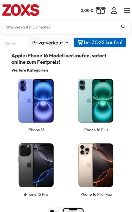ZOXS: Auswahl der iPhone-16-Modelle