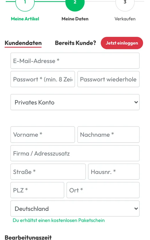ZOXS: leeres Formular für E-Mail, Passwort und Adresse